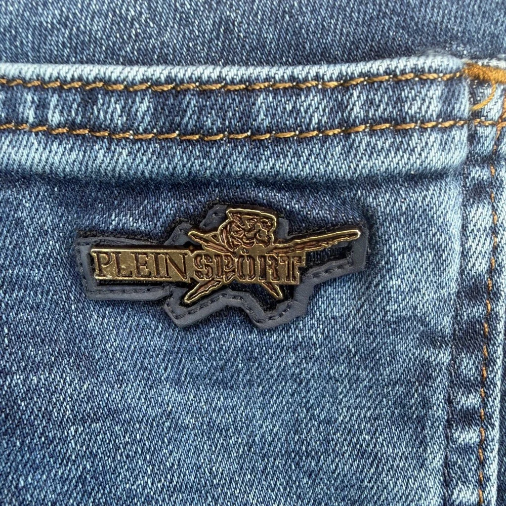 Philipp Plein Mens Jeans 30x34 Blue Slim Straight Logo Designer Denim Luxury